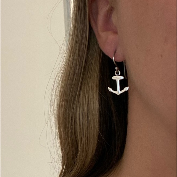 Sterling Silver Anchor Dangle Earrings - Picture 3 of 3
